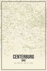 Retro US city map of Centerburg, Ohio. Vintage street map.