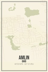 Retro US city map of Amlin, Ohio. Vintage street map.