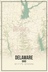 Retro US city map of Delaware, Ohio. Vintage street map.