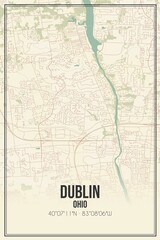Retro US city map of Dublin, Ohio. Vintage street map.