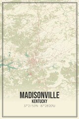 Retro US city map of Madisonville, Kentucky. Vintage street map.