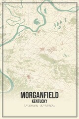 Retro US city map of Morganfield, Kentucky. Vintage street map.