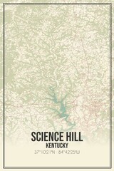 Retro US city map of Science Hill, Kentucky. Vintage street map.