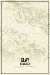 Retro US city map of Clay, Kentucky. Vintage street map.