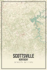 Retro US city map of Scottsville, Kentucky. Vintage street map.