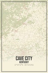 Retro US city map of Cave City, Kentucky. Vintage street map.