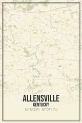 Retro US city map of Allensville, Kentucky. Vintage street map.