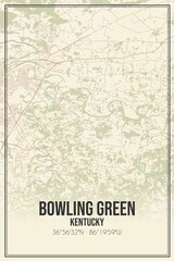 Retro US city map of Bowling Green, Kentucky. Vintage street map.