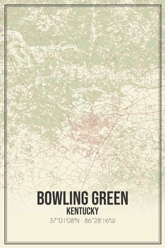 Retro US city map of Bowling Green, Kentucky. Vintage street map.