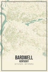 Retro US city map of Bardwell, Kentucky. Vintage street map.