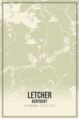 Retro US city map of Letcher, Kentucky. Vintage street map.