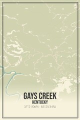Retro US city map of Gays Creek, Kentucky. Vintage street map.