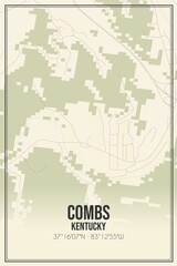 Retro US city map of Combs, Kentucky. Vintage street map.
