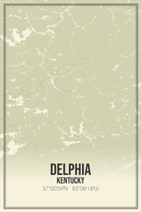 Retro US city map of Delphia, Kentucky. Vintage street map.