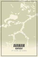 Retro US city map of Avawam, Kentucky. Vintage street map.