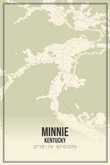 Retro US city map of Minnie, Kentucky. Vintage street map.