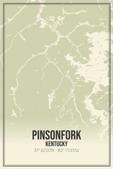 Retro US city map of Pinsonfork, Kentucky. Vintage street map.