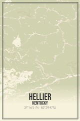 Retro US city map of Hellier, Kentucky. Vintage street map.