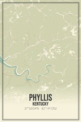 Retro US city map of Phyllis, Kentucky. Vintage street map.