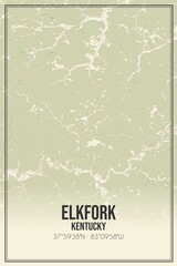 Retro US city map of Elkfork, Kentucky. Vintage street map.
