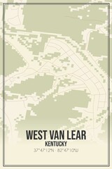 Retro US city map of West Van Lear, Kentucky. Vintage street map.