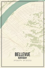 Retro US city map of Bellevue, Kentucky. Vintage street map.