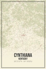 Retro US city map of Cynthiana, Kentucky. Vintage street map.