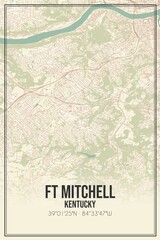 Retro US city map of Ft Mitchell, Kentucky. Vintage street map.
