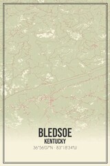 Retro US city map of Bledsoe, Kentucky. Vintage street map.
