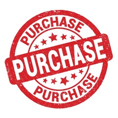 PURCHASE text written on red round stamp sign.