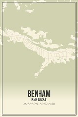 Retro US city map of Benham, Kentucky. Vintage street map.