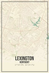 Retro US city map of Lexington, Kentucky. Vintage street map.