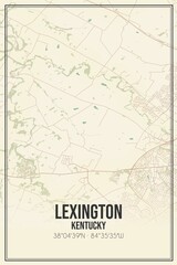 Retro US city map of Lexington, Kentucky. Vintage street map.