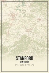 Retro US city map of Stanford, Kentucky. Vintage street map.