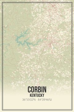 Retro US city map of Corbin, Kentucky. Vintage street map.