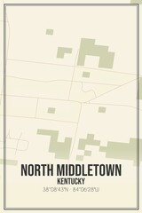 Retro US city map of North Middletown, Kentucky. Vintage street map.