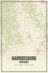 Retro US city map of Harrodsburg, Kentucky. Vintage street map.