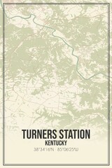 Retro US city map of Turners Station, Kentucky. Vintage street map.