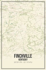 Retro US city map of Finchville, Kentucky. Vintage street map.