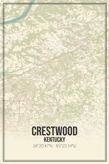 Retro US city map of Crestwood, Kentucky. Vintage street map.