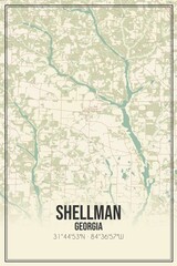 Retro US city map of Shellman, Georgia. Vintage street map.