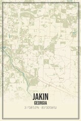 Retro US city map of Jakin, Georgia. Vintage street map.