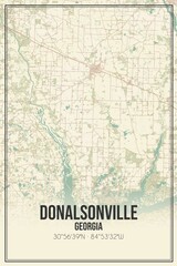 Retro US city map of Donalsonville, Georgia. Vintage street map.