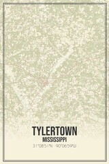 Retro US city map of Tylertown, Mississippi. Vintage street map.