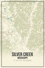 Retro US city map of Silver Creek, Mississippi. Vintage street map.