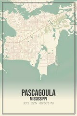 Retro US city map of Pascagoula, Mississippi. Vintage street map.