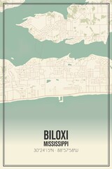 Retro US city map of Biloxi, Mississippi. Vintage street map.
