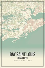 Retro US city map of Bay Saint Louis, Mississippi. Vintage street map.