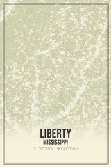 Retro US city map of Liberty, Mississippi. Vintage street map.