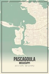 Retro US city map of Pascagoula, Mississippi. Vintage street map.